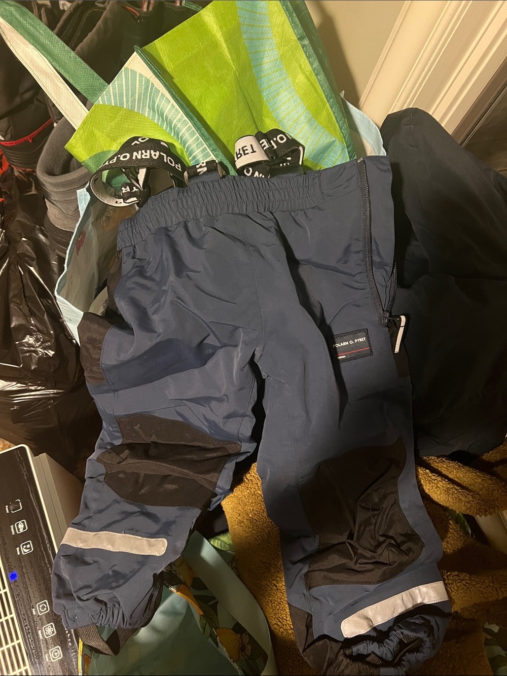 Polarn O. Pyret Navy and Black Kids Waterproof Overalls with Reflective Strips